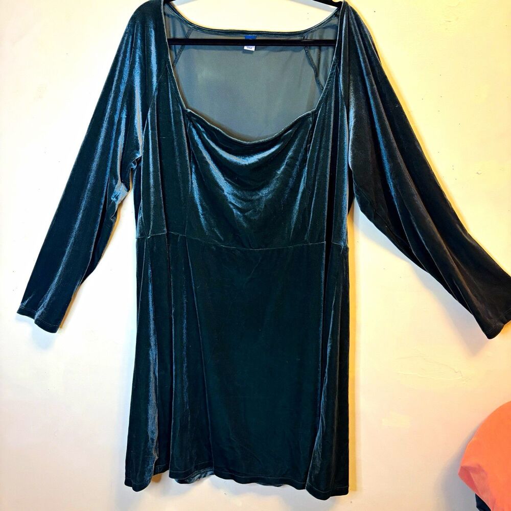 Old Navy Green Velvet Mini Dress Square Neck Long Sleeve Plus Size 3X